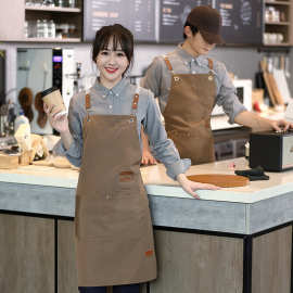 帆布围裙制定logo印字餐饮专用超市奶茶蛋糕店咖啡师防水工作服女