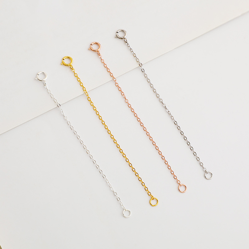 S925純銀調節鏈壓光十字加長鏈延長鏈DIY項鍊手腳鏈配件增長批發