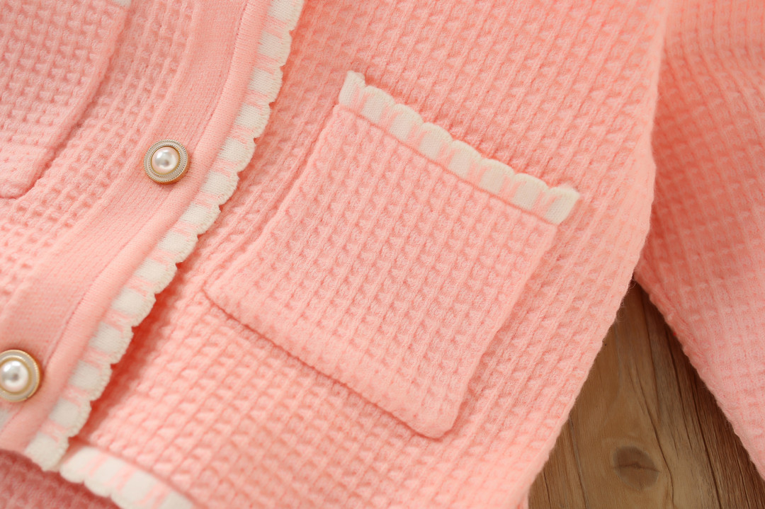 Children's Two Piece Set 2022 Autumn/Winter New Korean Edition Western Style Fragrance Solid Color Knitted Cardigan_voghion.com