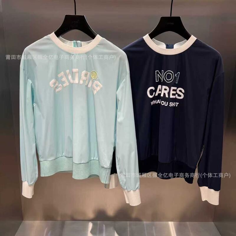 Golf Summer Long-Sleeved Sweatshirt for Women, Loose, Breathable, Round Neck, Drawstring Waist, Casual Sports Quick-Drying Windbreaker