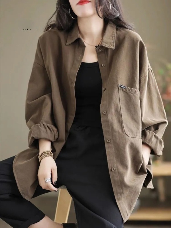 2025春秋装新款女士长袖衬衫洋气减龄外套开衫百搭中长款女装上衣|undefined