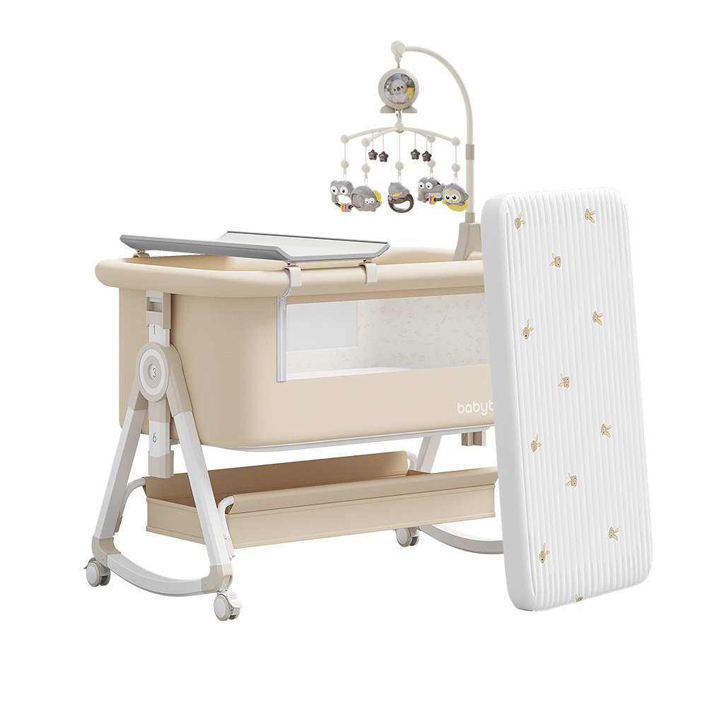 Cama para bebés, cama de empalme grande, cama móvil y plegable portátil, cama de cuna para bebés ajustable, cama BB anti derramamiento de leche image 6
