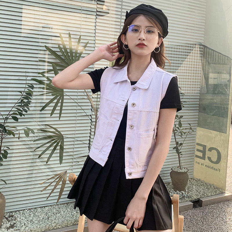 Colorful Denim Vest Women's Spring and Autumn 2023 New Short Vest Versatile Slimming Jacket Waistcoat