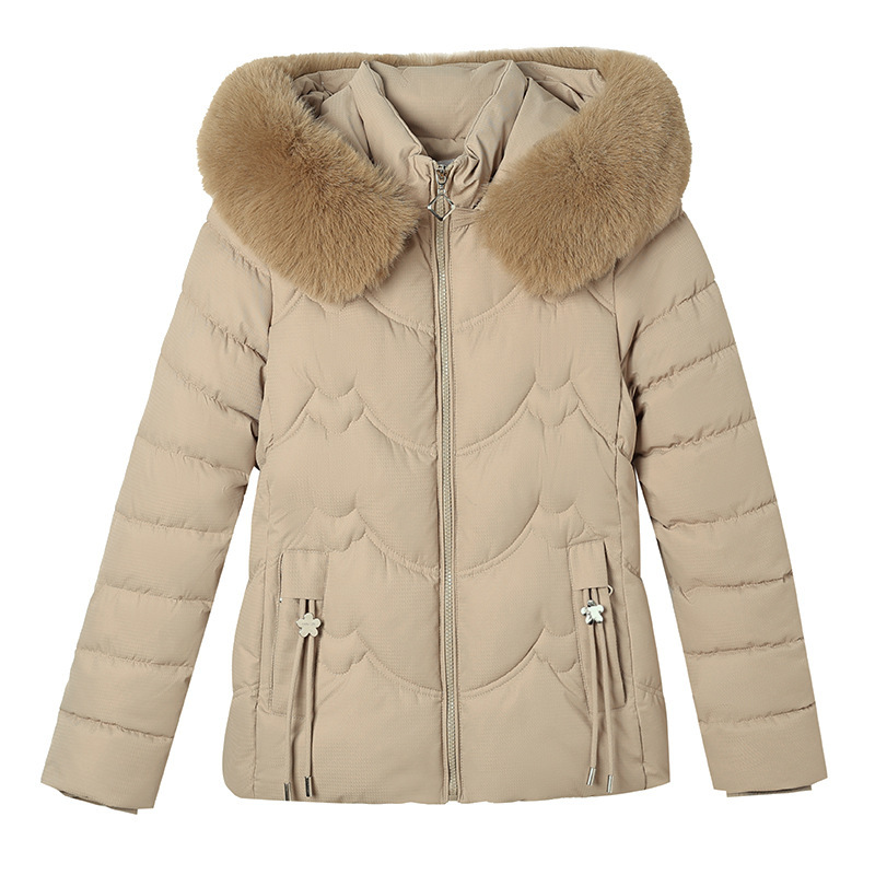 Nueva ropa de invierno sombrero de cuello de cabello grande abrigo de algodón mujer abrigo de pluma corta abrigo de moda delgada abrigo de algodón caliente