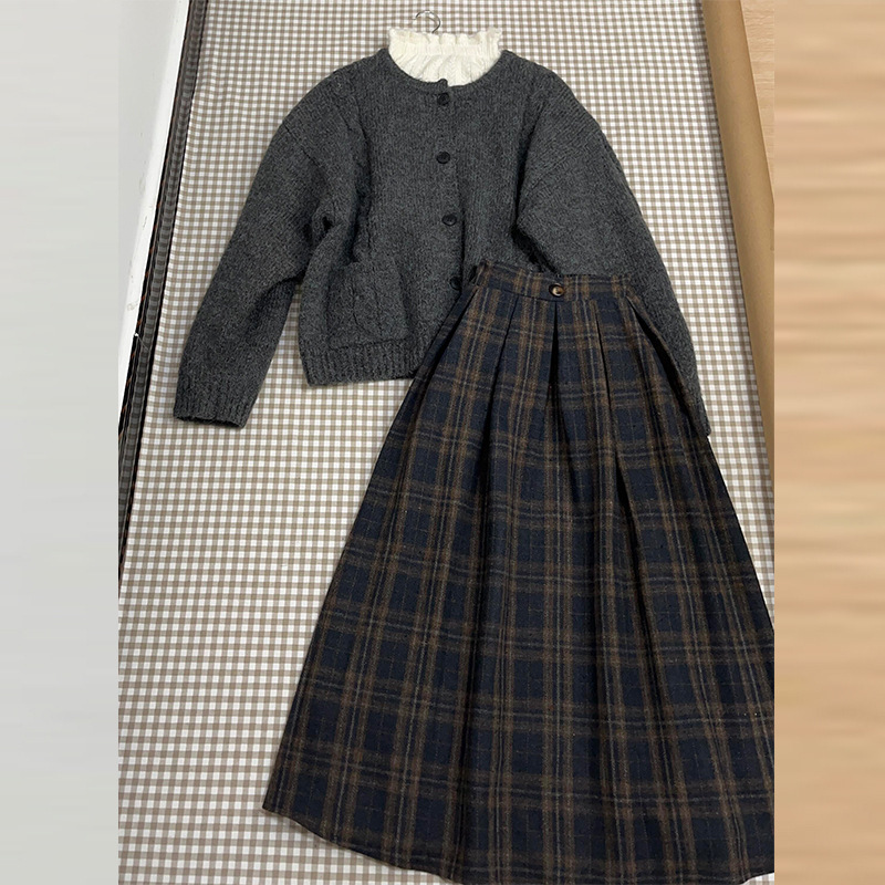 韩系学院风毛衣针织连衣裙子女2025新款深秋初冬季穿搭一整套长裙|undefined