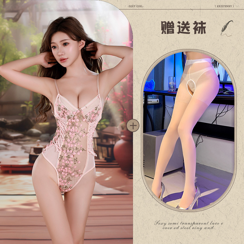 핑크 플라워 스타일 + 화이트 가랑이 없는 양말