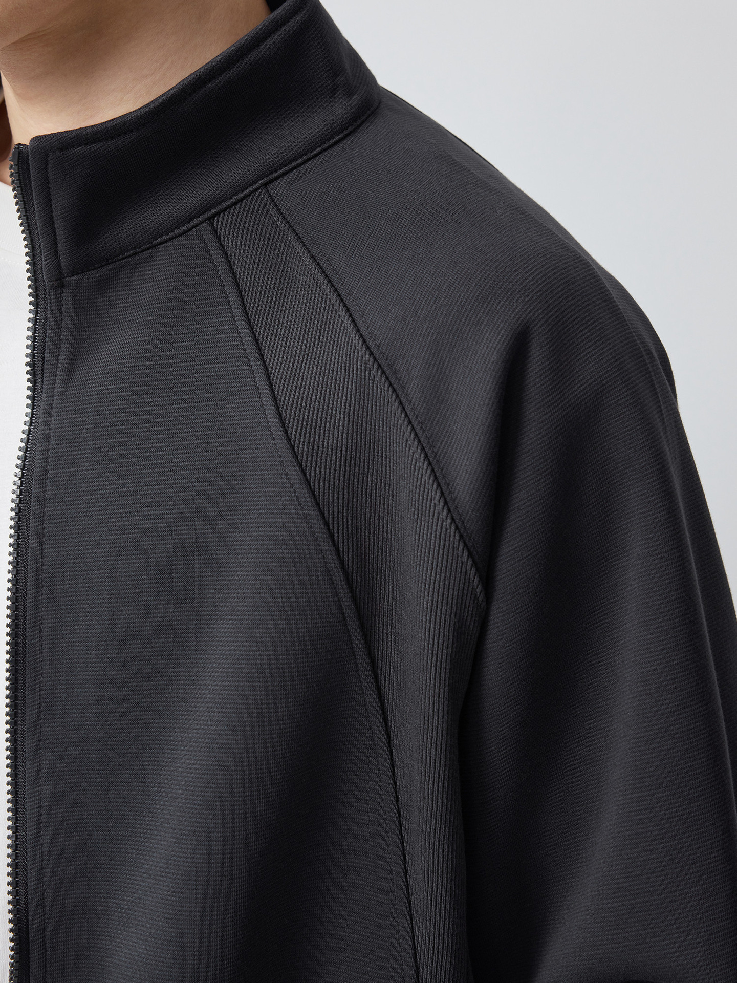 Áo hoodie nam nỉ cổ đứng khóa kéo phong cách thể thao thành phố — đen