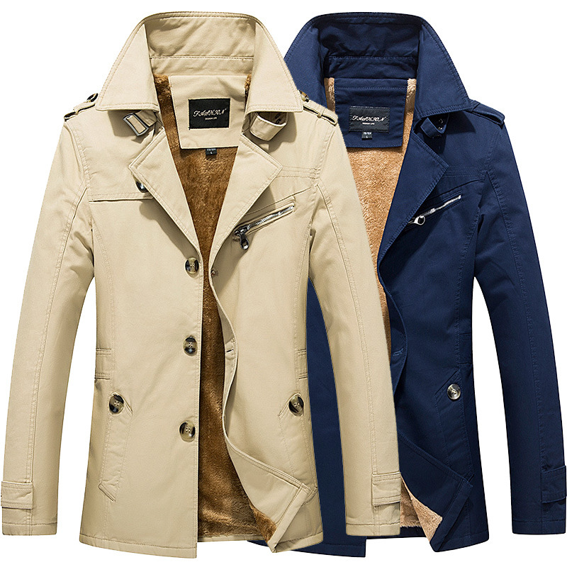 Men's casual jacket, mid to long workwear with thick fleece windbreaker, outerwear for men in autumn and winter_voghion.com
