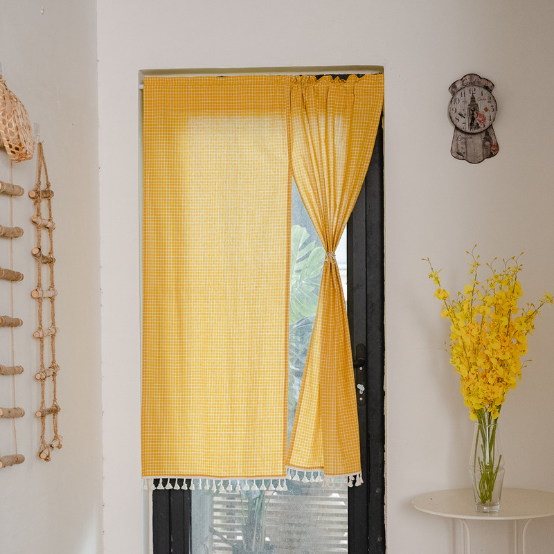 Japanese Solid Color Striped Fabric Short Hanging Curtain Nordic Partition Door Curtain Kitchen Shame Cafe Half Curtain South Korea Cross-border