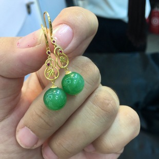 Fubei Diamond Jewelry [18K Gold Inlaid with Hetian Jasper Drop Earrings] Bare Stone Size 10mm Weight 4g