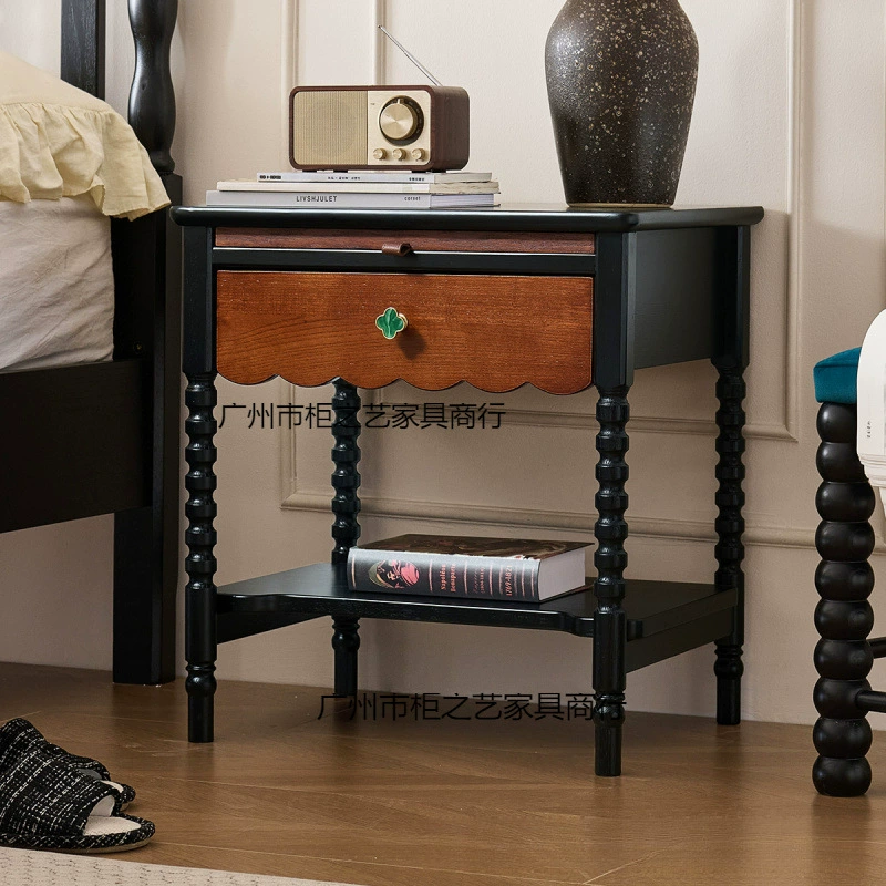 Прикроватная тумбочка для хранения вещей в средневековом стиле из цельного дерева, французский ретро-домашний маленький прикроватный шкаф, легкий, роскошный и элитный