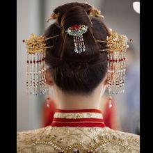 秀禾頭飾新娘景泰藍中式古典龍鳳褂古裝古風發簪流蘇步搖漢服發飾