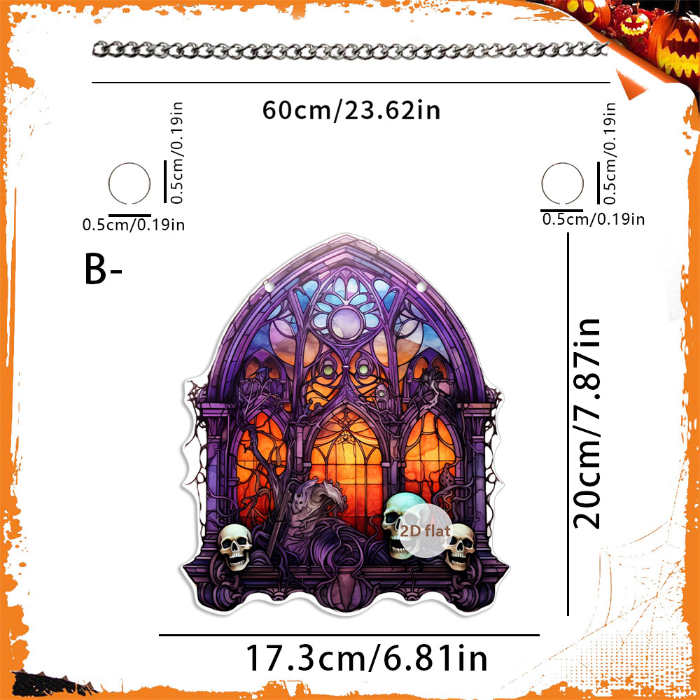Decoración de Halloween transfronteriza cabeza de calabaza malvada 2D acrílico disco colgante ventanas de color porche colgante