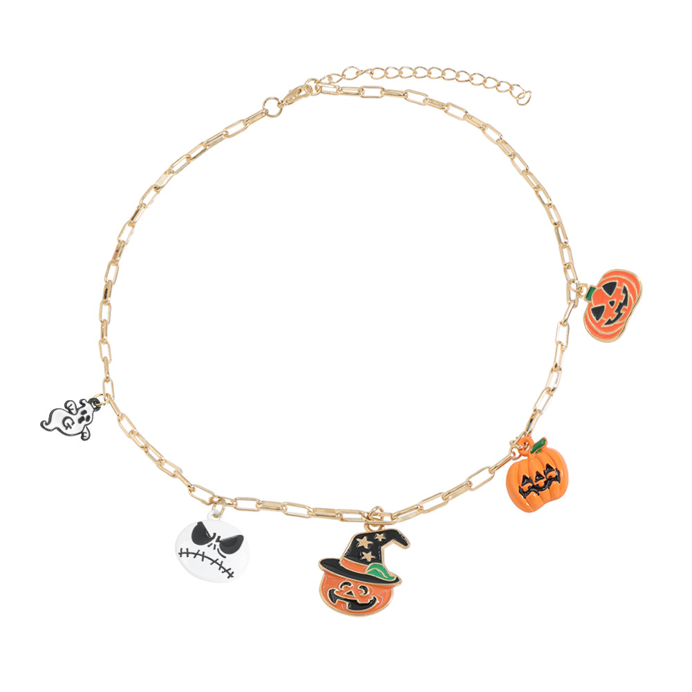 Halloween Cartoon Kürbis Öltropfen Geist Anhänger Halskette Großhandel Nihaojewelry display picture 2