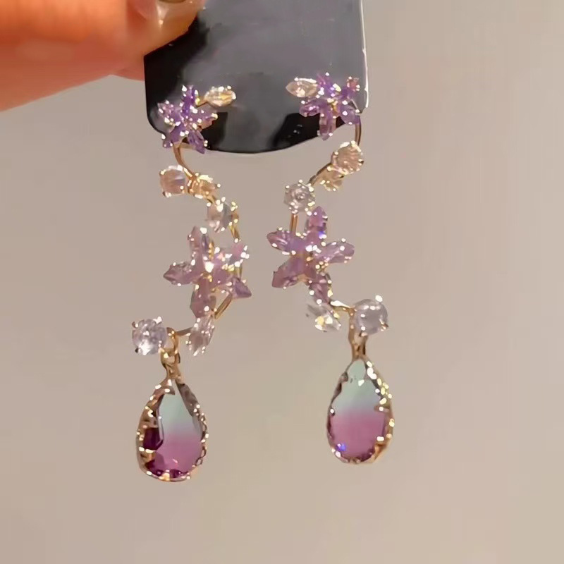 Pendientes de flores de color dopamina Pendientes dulces y frescos de primavera y verano Pendientes pequeños y elegantes de alta gama para mujer