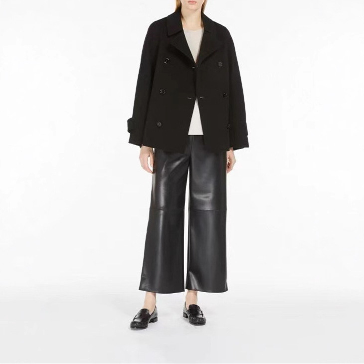 Max2025 New Autumn and Winter Style Sheep Wool Double-Breasted Long-Sleeved Loose Short Outwear Jacket for Women