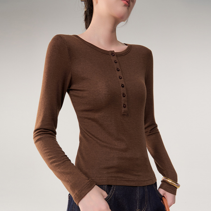 Early Autumn New Style Lyocell Tencel Wool Blend Crew Neck Versatile Knitted Base Layer Thin Wool and Cashmere Top