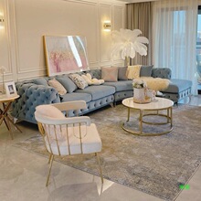美式轻奢高档奢华转角组合拉扣美容院设计师高端网红客厅弧形沙发