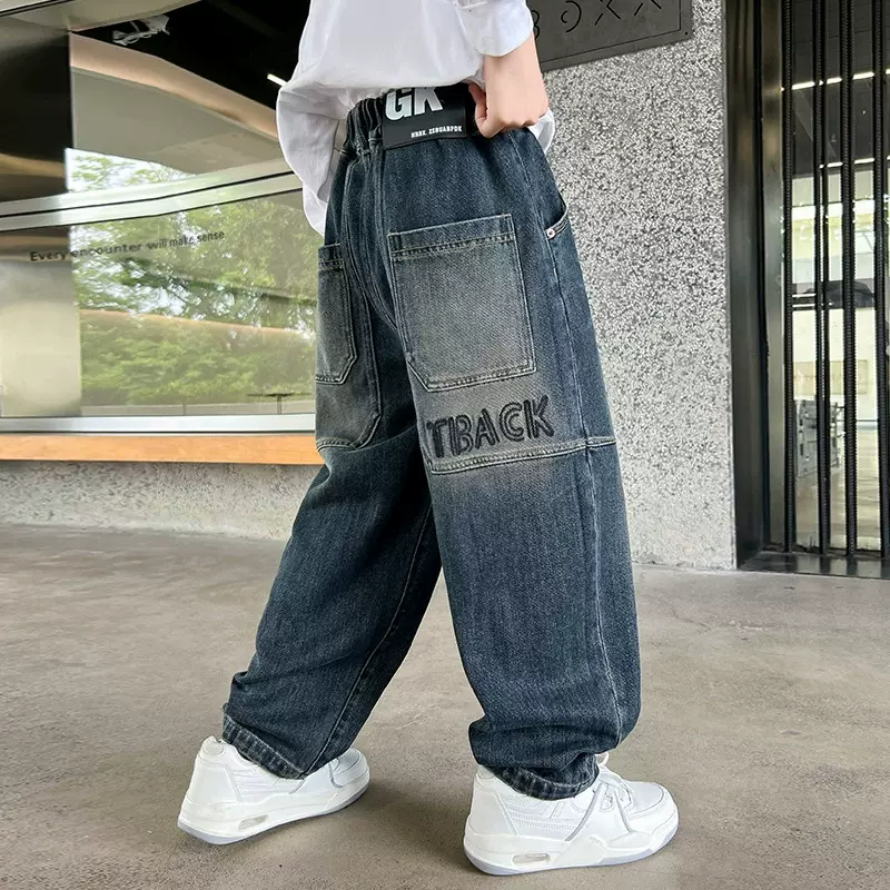 男童直筒牛仔裤加绒2025新款中大童休闲儿童长裤男孩秋季阔腿裤潮