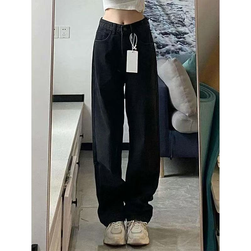 丹宁蓝小个子微喇牛仔裤女新款深蓝色高腰显瘦阔腿喇叭长裤子|undefined