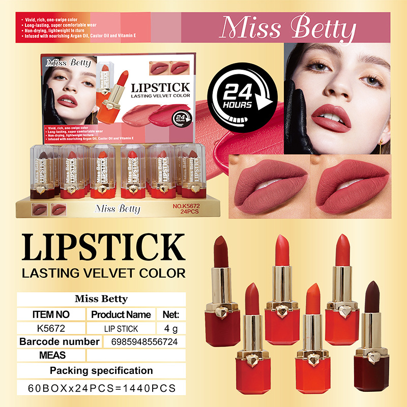 Miss Betty nuevo comercio exterior transfronterizo impermeable no se desvanece 6 colores lápiz labial chapado cubierta transparente lápiz labial mate
