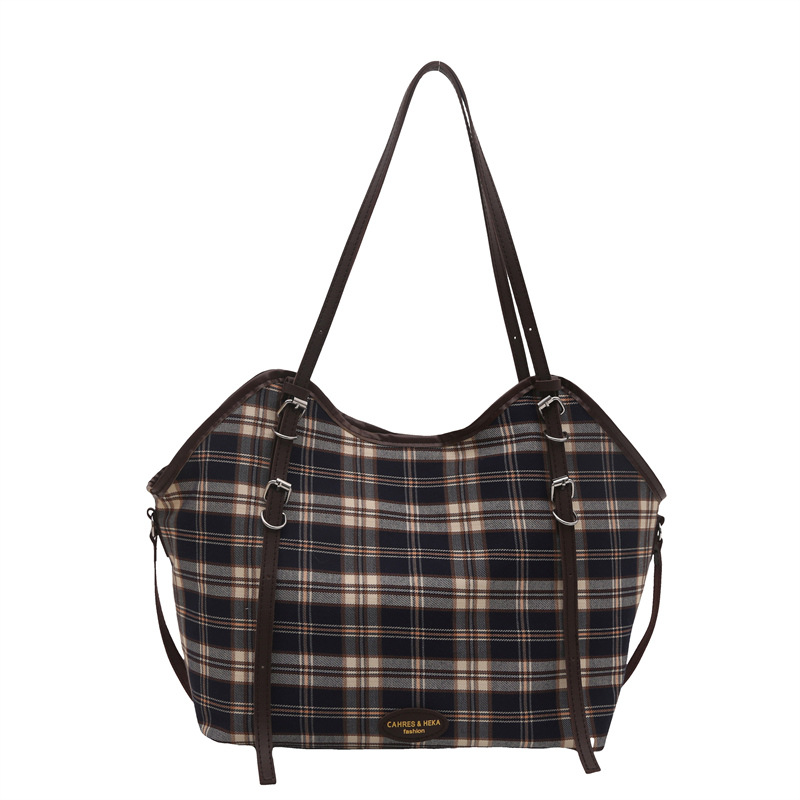 Bolso Tote a cuadros de color en contraste de gran capacidad para mujer 2024 nuevo bolso de hombro de lona casual de moda de viaje de trabajo de otoño