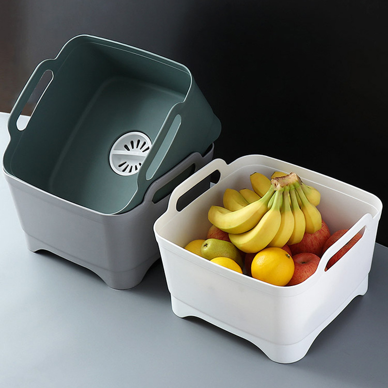 台所の野菜を洗う水槽の水切り棚の水切りかごの多機能のプラスチックの食器棚の果物の野菜を洗うたらいを深めます。|undefined