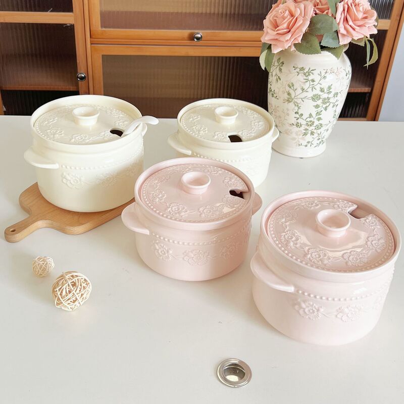 Embossed Strawberry Ceramic Lard Jar, Household High-Temperature Resistant Oil Container, Kitchen-Specific Container for Lard