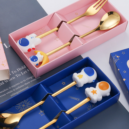 L Cartoon Children's Tableware Cute Q-version Stainless Steel Spoons and Forks Gift Set Creative Baby Fruit Fork