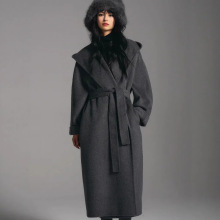 连帽双面羊绒大衣女士秋冬新款中长款加长宽松浴袍羊毛呢外套