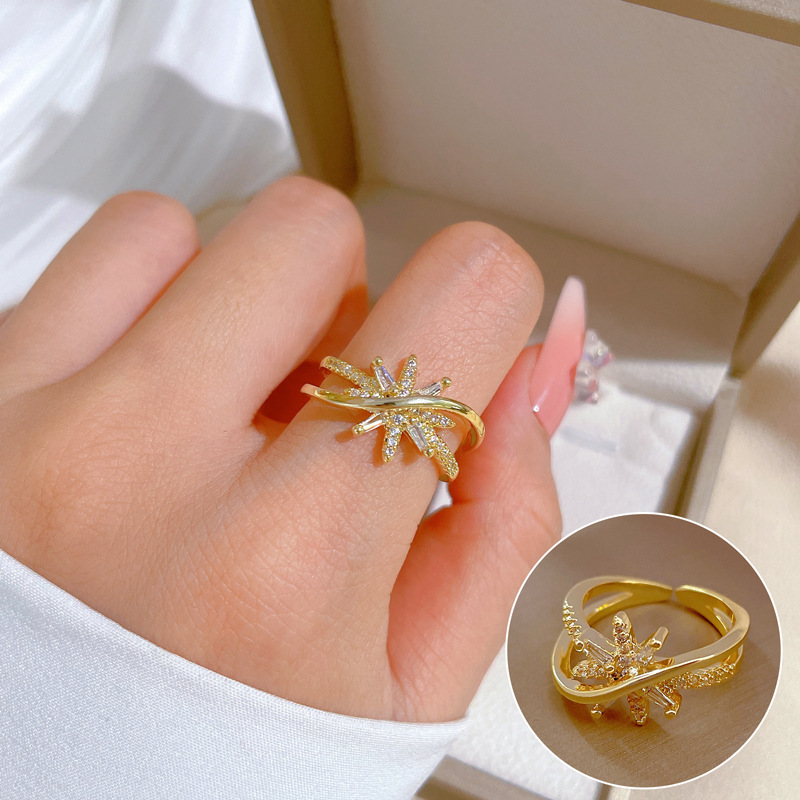 Fashion Star Brass Plating Inlay Zircon Open Ring 1 Piece