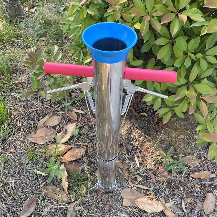 Dispositivo portátil de siembra de plántulas de acero inoxidable engrosado con doble asa de pepino y chile máquina de siembra de plántulas dispositivo manual de siembra de plántulas sin cintura