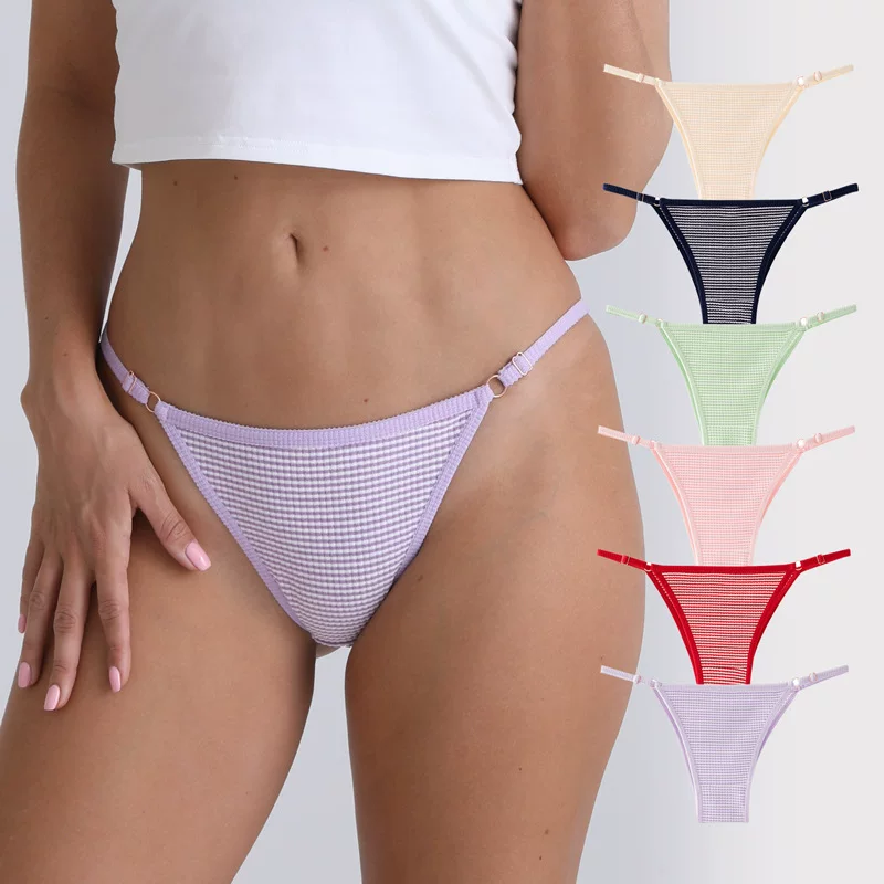 Thong panties women, adjustable low-rise straps, soft polyester-elastane fabric