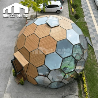 新款网红6米星空房帐篷餐厅户外透明六边形蜂窝玻璃球形帐篷定制
