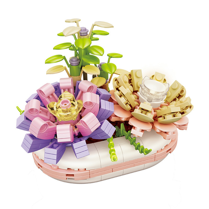 JAKI Jiaqi bloques de construcción suculenta olla montaje decoración interior simulación flor planta juguete lindo regalo la muchacha