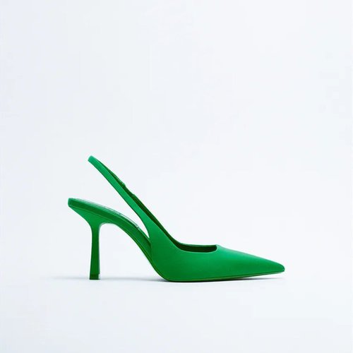  Spring New Pointed-Toe, Slip-On Mid-High Heel Sandals with Back Strap, Green Women's Heels
