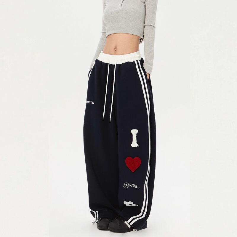 American Original Homemade Letter Love Sports Thick Cotton Pants for Men and Women Hip-Hop Wide-Leg Casual Loose Pants