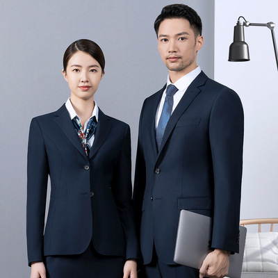 男女同款西装男休闲小西装套装藏青色西服酒店工作服职业正装厂家