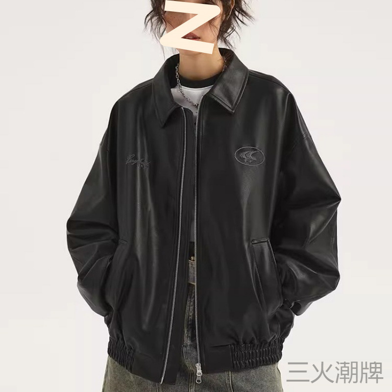 Xingherd Galaxy Black Pu Leather Jacket Men's and Women's Trendy Brand 2023 Autumn New American Retro Leather Jacket Xingherd Galaxy Black Pu Leather Jacket Men's and Women's Trendy Brand 2023 Autumn New American Retro Leather Jacket