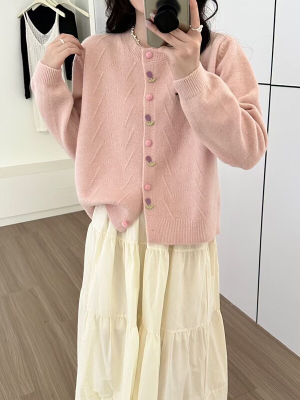 韩系温柔风针织开衫外套女2025新款初秋设计感小众宽松显瘦上衣|undefined