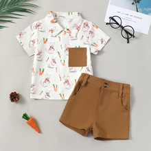 2025年欧美外贸 婴幼童装批发 春季新款 复活节立领 印花衬衫套装