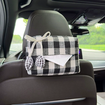 Car tissue box/set Car Seat Back Hanging Tissue - black-plaid-tulip-plaid-tissue-draw-black