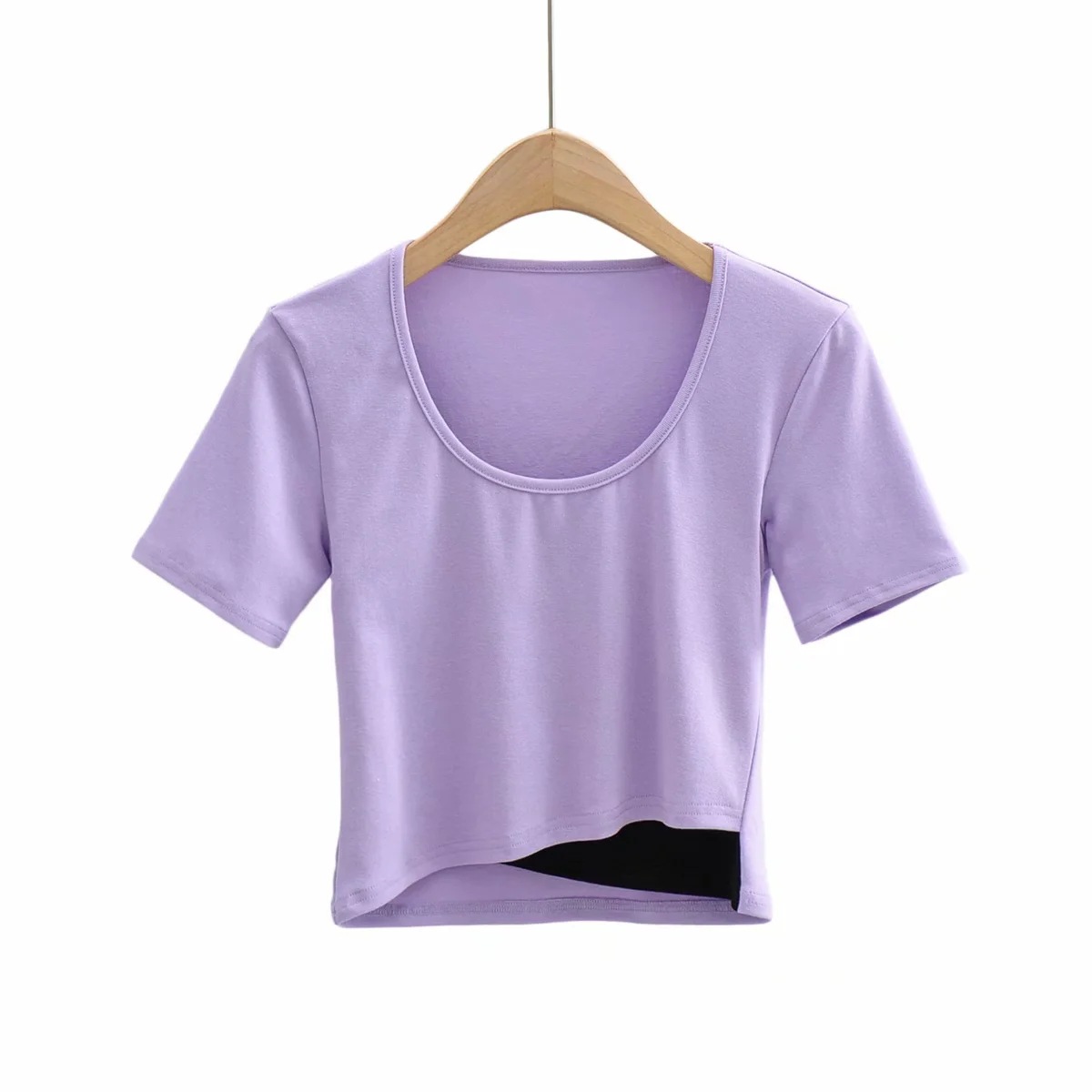 contrast color basic short T-shirt  NSHS43474