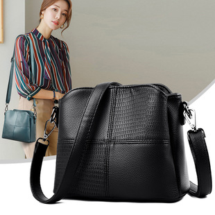 Crossbody Bag for Women 2024 New Soft Leather Retro Women's Bag Simple Casual Bucket Small Bag Casual Multi-Layer Shoulder Bag