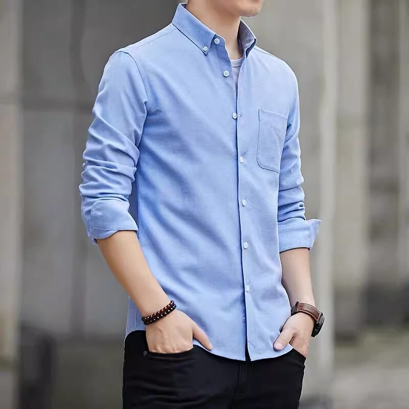 Summer Oxford Long-Sleeve Shirt for Men, Spring and Autumn Business Casual Foreign Trade Men's Thin Trendy Shirt