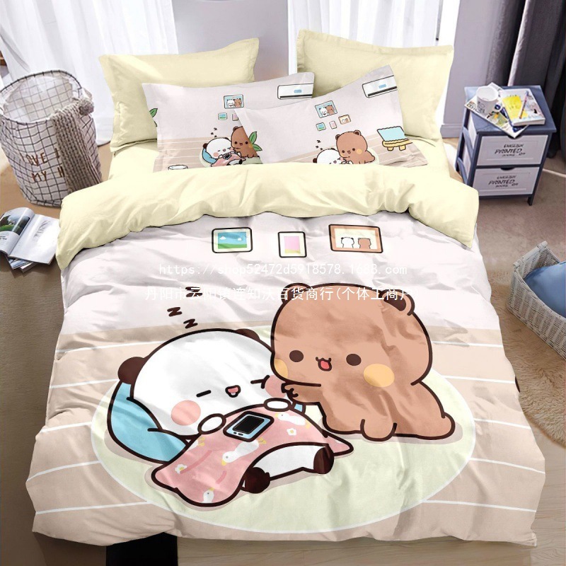 一二布布四件套全棉卡通家居情侣超萌款床上用品床笠床单被套斜纹