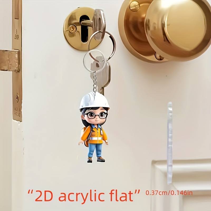 2D平面建筑工人钥匙扣亚克力吊坠背包汽车装饰圣诞节万圣节礼物