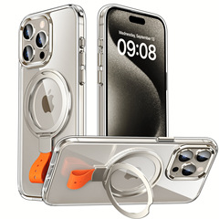 適用於iPhone16手機殼蘋果15promax旋轉支架創意指環扣磁吸透明殼