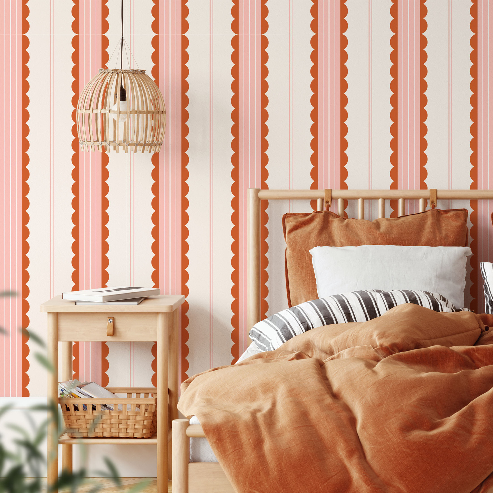 Sweet And Playful Scallop Stripe Simple Wallpaper For Children's Rooms, Self-adhesive Mural, A Popular Export Product_maomaolike.com