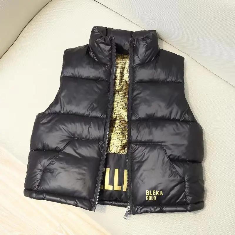 Niños chaleco de algodón de pluma de oro negro 2024 clip de hombro para niños niñas ropa de algodón gruesa y caliente
